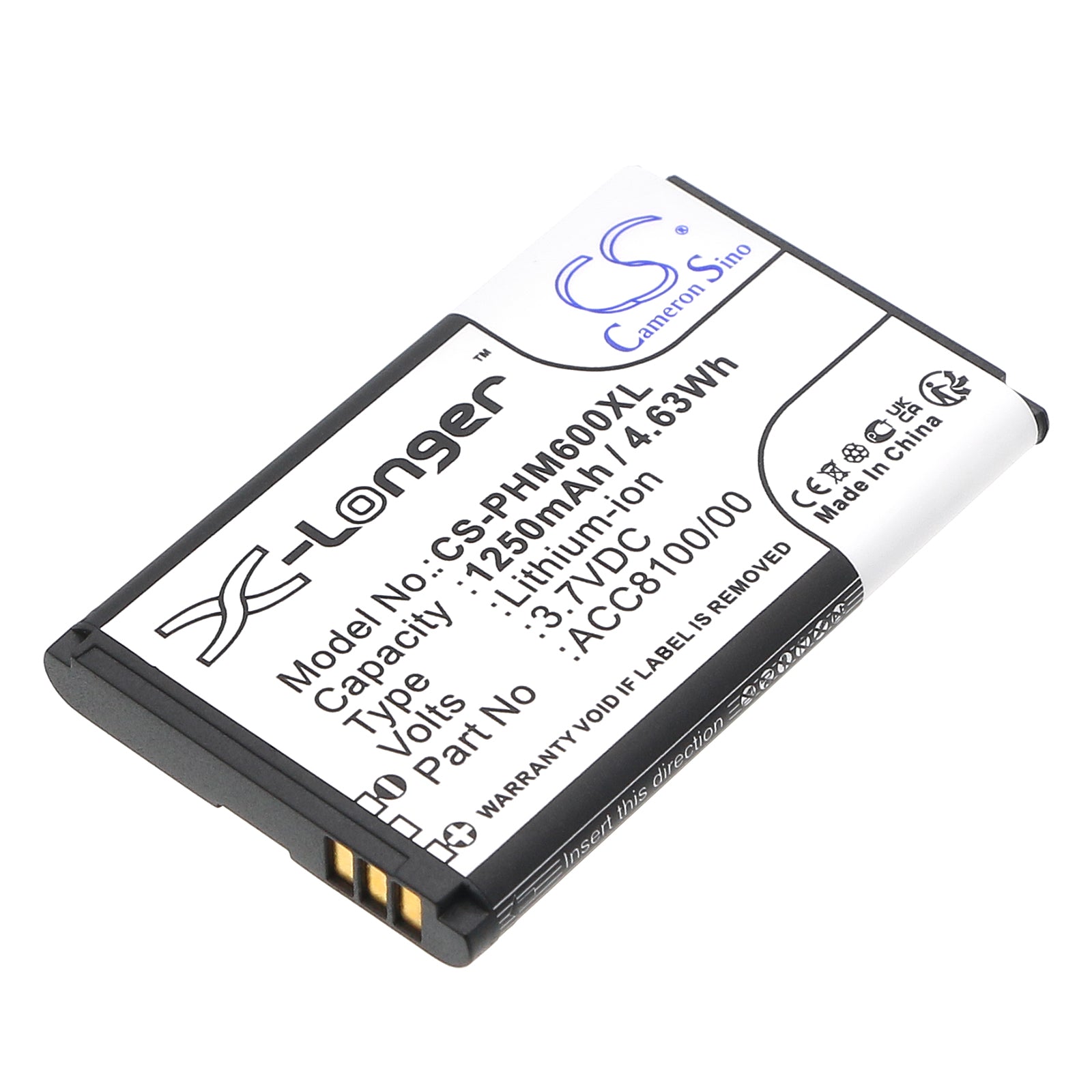 1250mAh Li-ion Battery for Philips Pocket Memo DPM6000/7000/8000 Recorders - ACC8100 Replacement, 3.7V