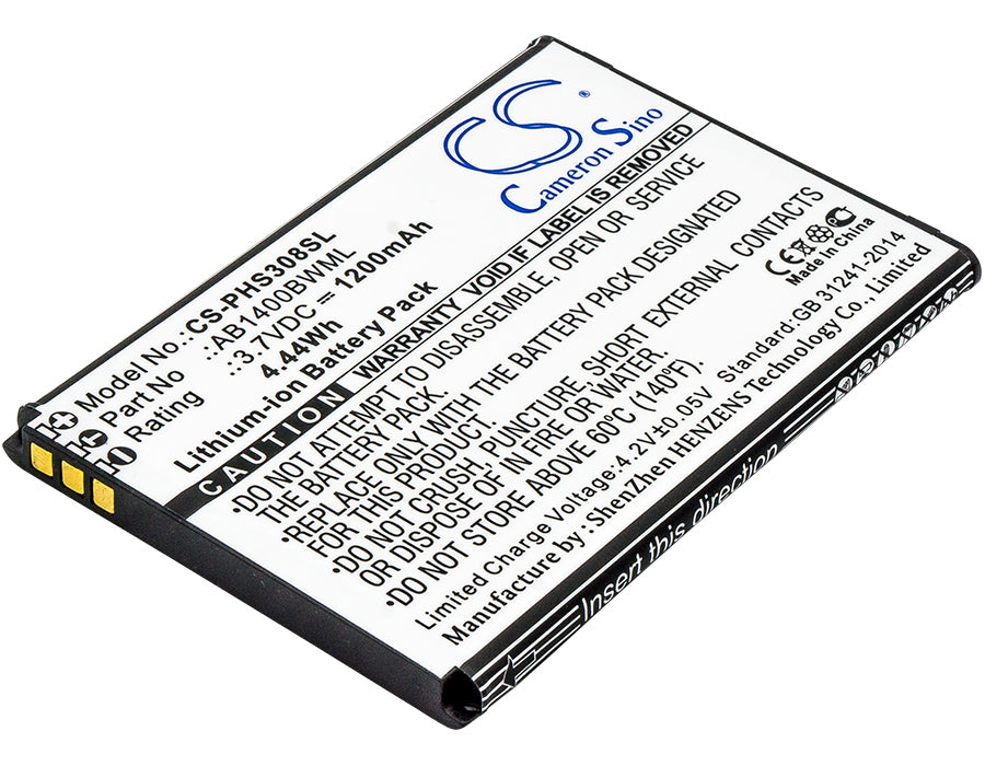 1200mAh Replacement Battery for Philips Xenium S308 & iNEW U1 Smartphone - 3.7V Li-ion