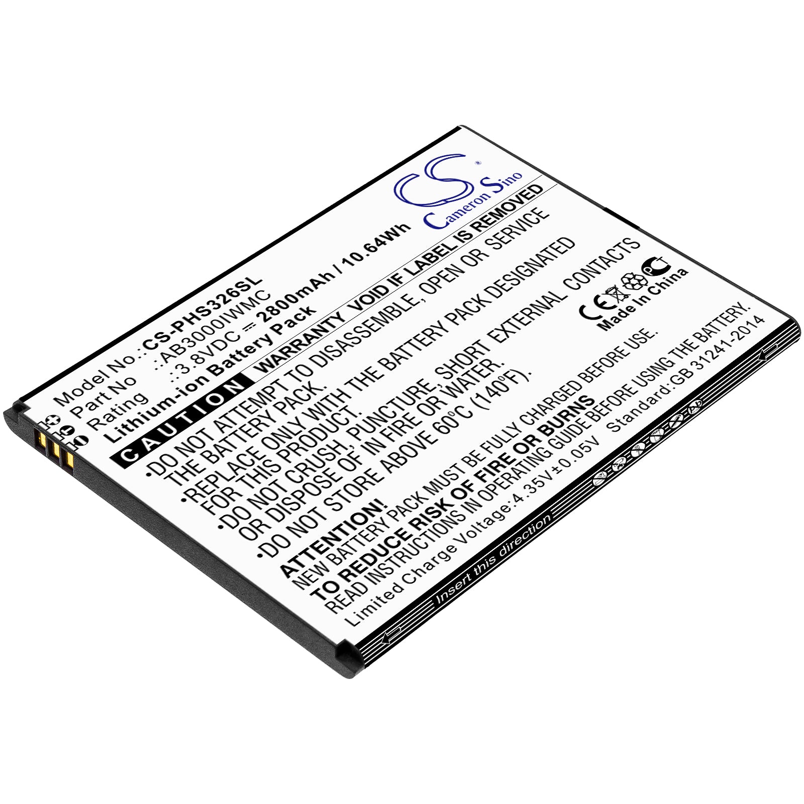 2800mAh Replacement Battery for Philips Xenium S326 CTS326 Smartphone - 3.8V Li-ion - Mobile Phone Battery