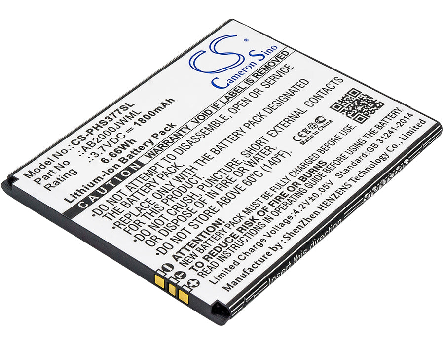 1800mAh Replacement Battery for Philips Xenium S337 Smartphone - 3.7V Li-ion AB2000JWML - Extended Life Power