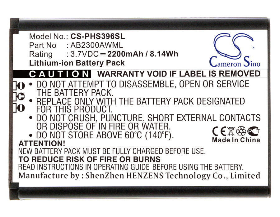 2200mAh Replacement Battery for Philips Xenium S396 Smartphone - 3.7V Li-ion - AB2300AWML/T - Extended Life, Reliable Power