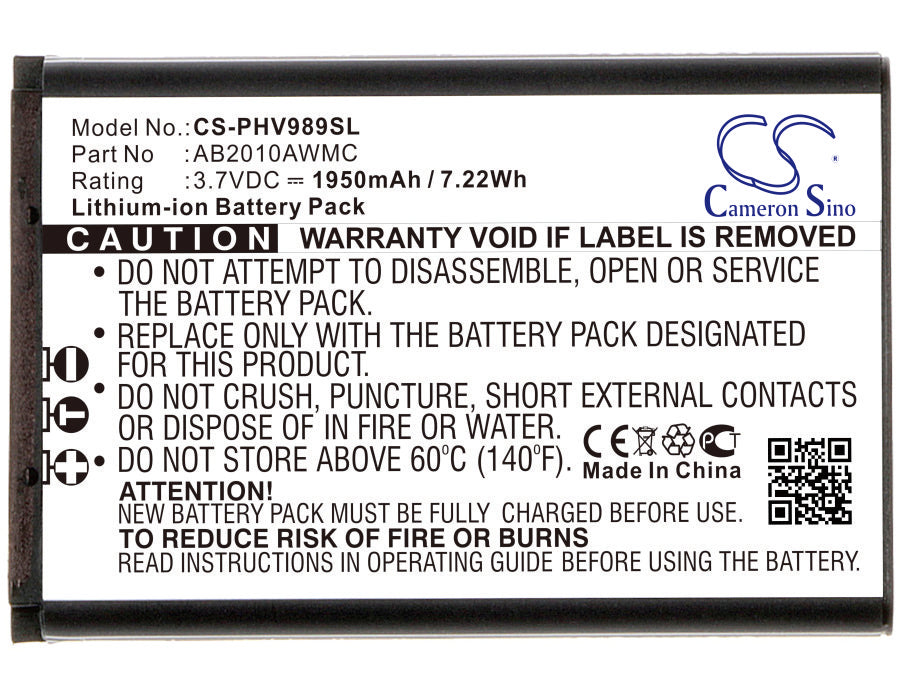 1950mAh Replacement Battery for Philips Xenium V989 & V800 Smartphones - 3.7V Li-ion AB2010AWMC