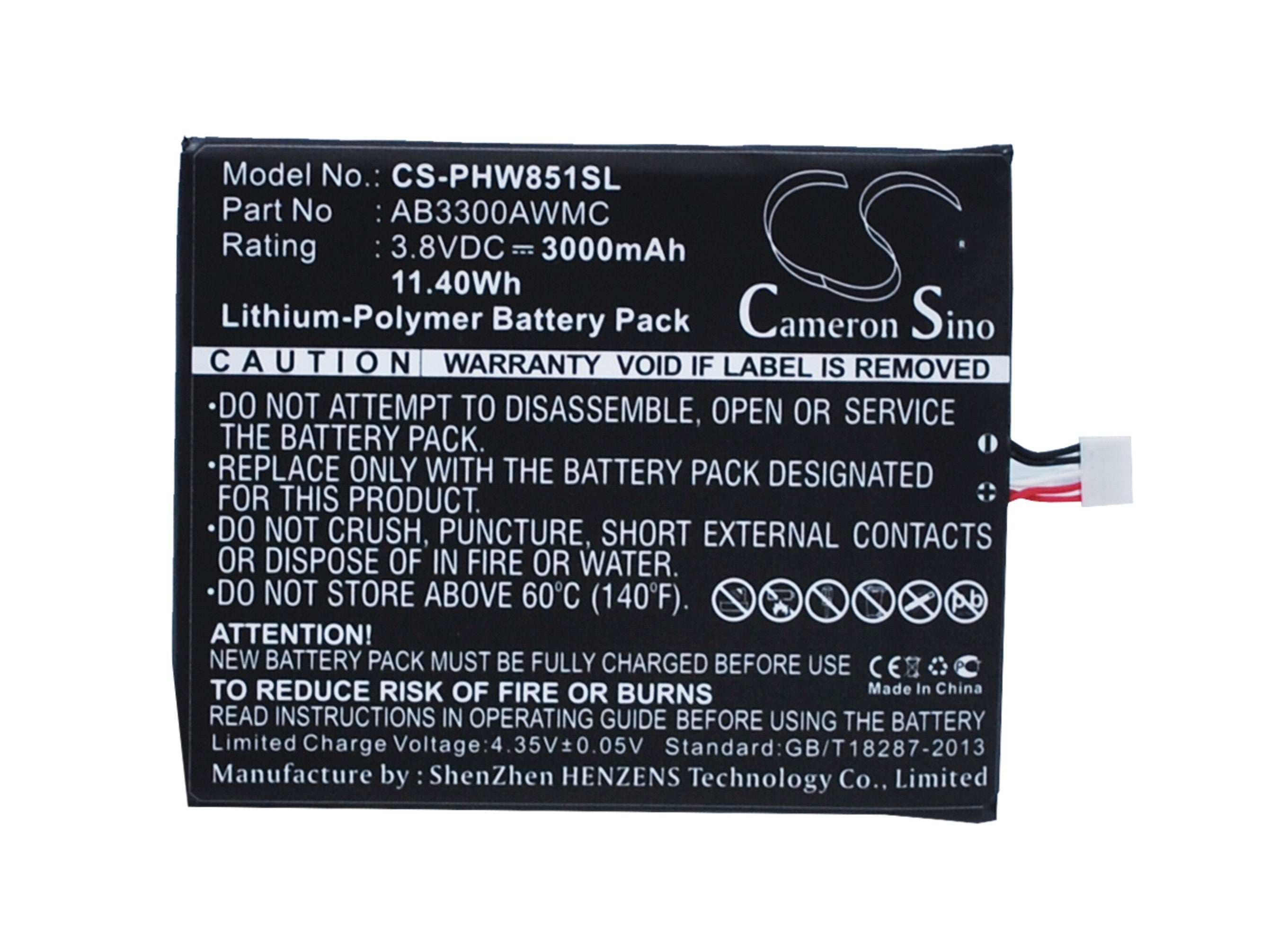 3000mAh Replacement Battery for Philips Xenium W8510 Smartphone - Li-Polymer 3.8V 11.4Wh
