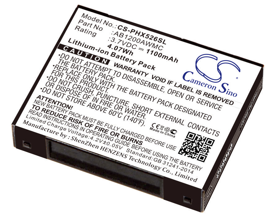 1100mAh Replacement Battery for Philips Xenium X526 CTX526 Smartphones - 3.7V Li-ion AB1200AWMC