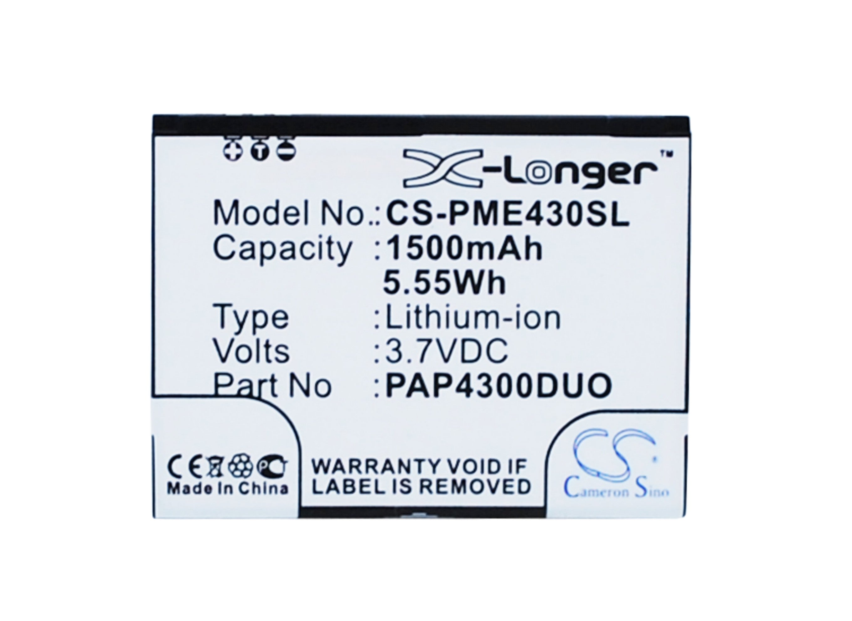 Prestigio MultiPhone 4300 Duo Battery: 1500mAh, 3.7V Li-ion Replacement - Exact Fit, 62.42mm x 47.21mm x 5.02mm