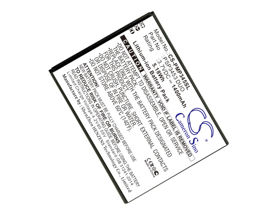 1400mAh Li-ion Replacement Battery for Prestigio PSP3453 DUO Smartphone - 3.7V Compatible Battery Pack