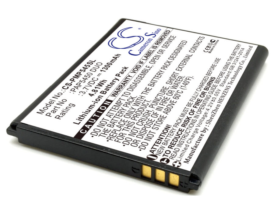 Prestigio PAP5450 DUO & PSP5457 DUO Smartphone Battery: 1300mAh, 3.7V, 4.81Wh Li-ion Replacement Power