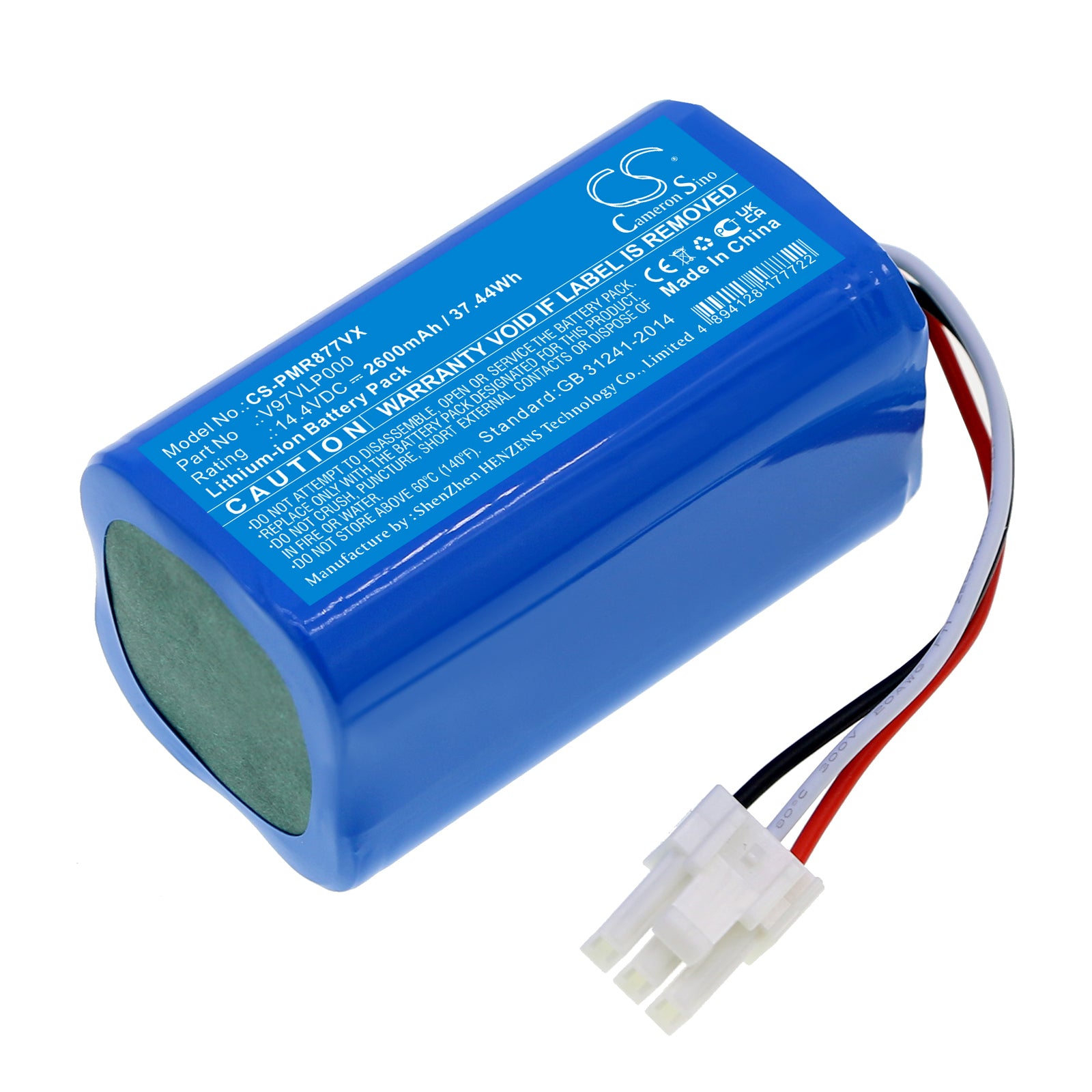 2600mAh Replacement Battery for Liectroux B6009, Moneual P10, Panasonic MC-RS877 Robot Vacuum - 14.4V Li-ion