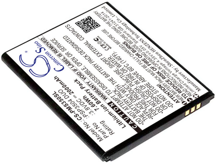 2000mAh Replacement Battery for Prestigio Muze C3 PSP3504 DUO Smartphone - 3.8V Li-ion Rechargeable Cell