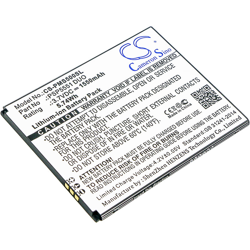 Prestigio Grace S5 PSP5551 DUO Smartphone Replacement Battery - 1550mAh 3.7V Li-ion 5.74Wh