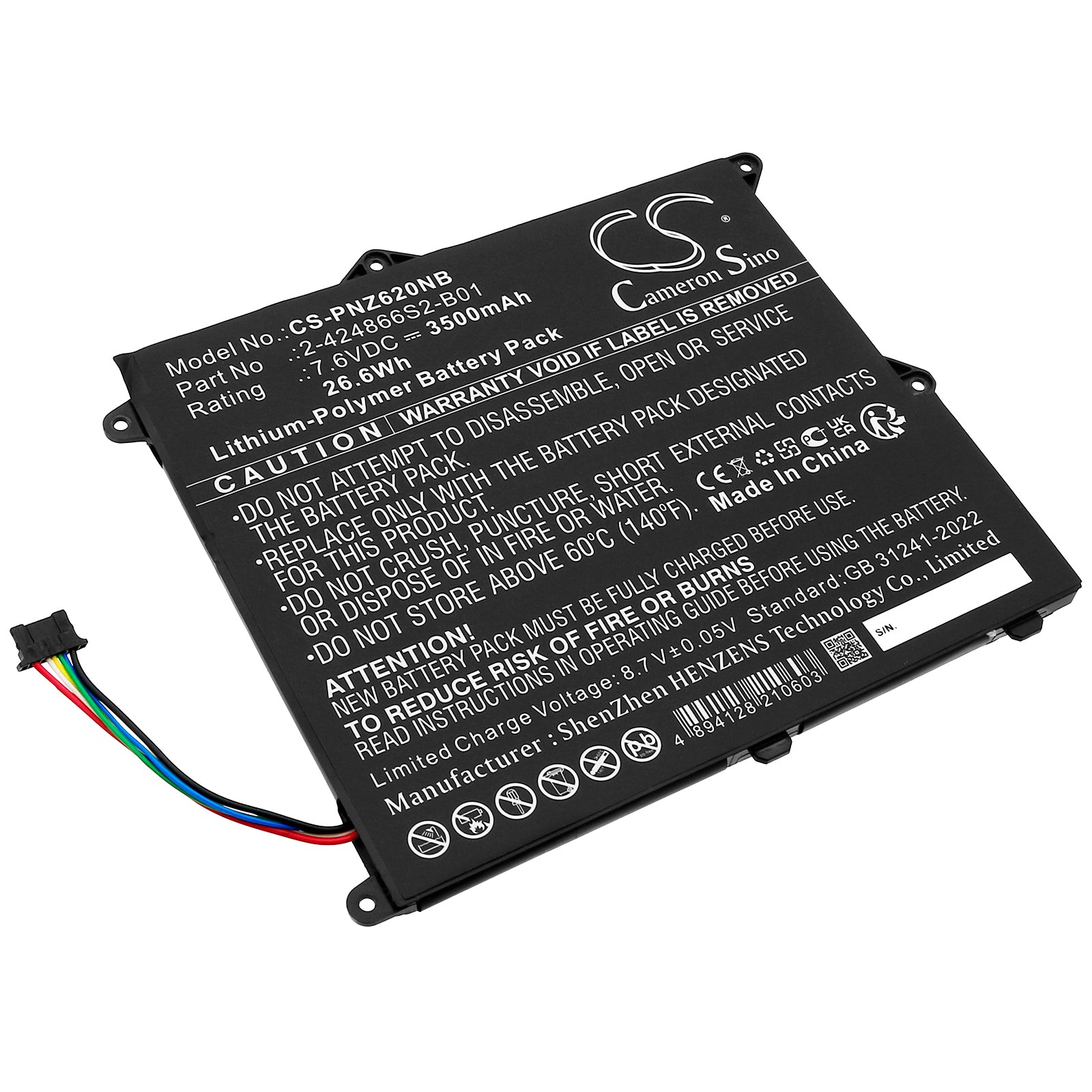 High-Capacity 26.6Wh Li-Polymer Replacement Battery for Panasonic Toughbook CF-XZ6 - 7.6V 3500mAh