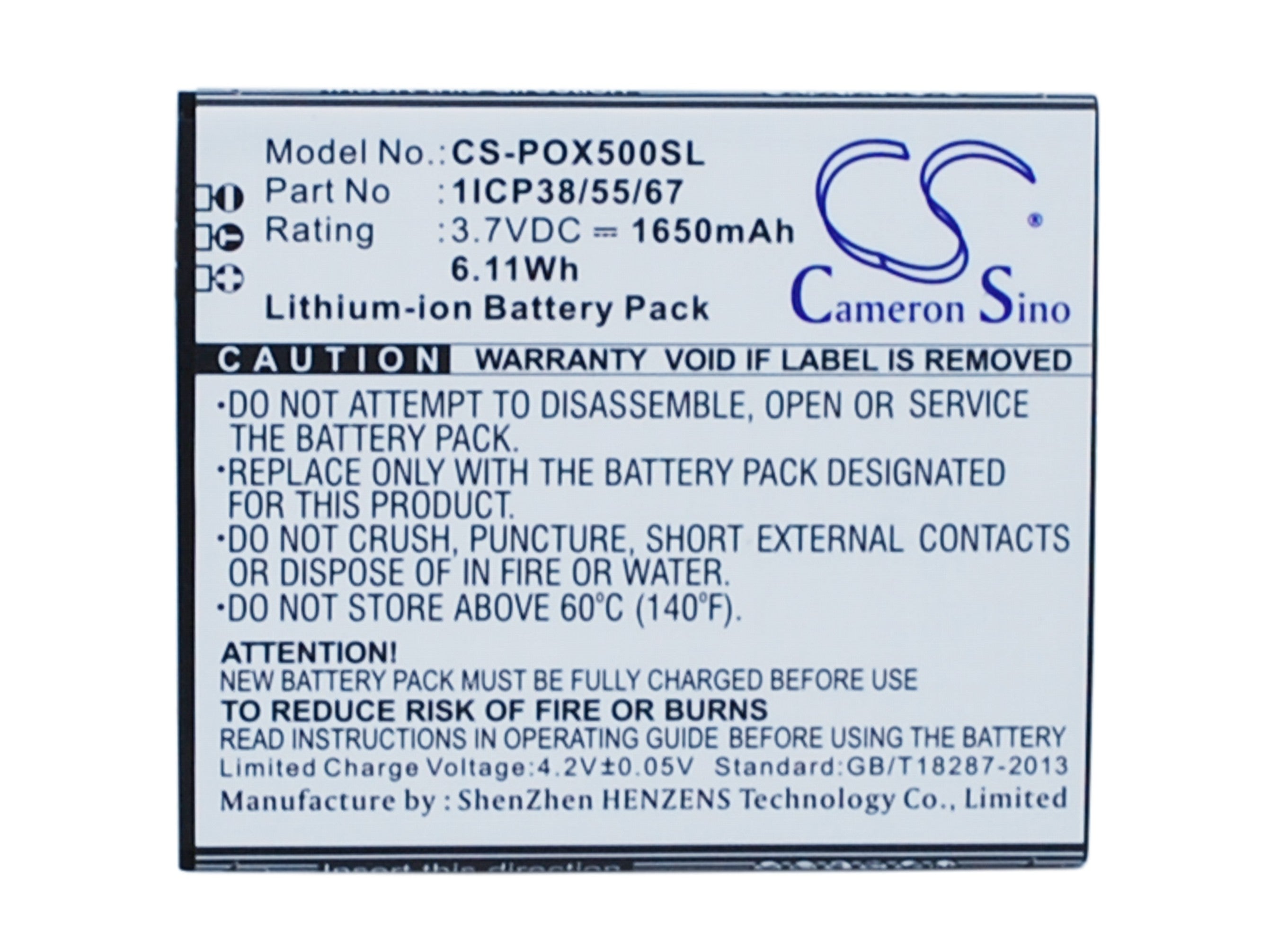 1650mAh Replacement Battery for POSH Orion Pro X500a & NAVON Mizu M500 D500 D501 Smartphone - 3.7V Li-ion