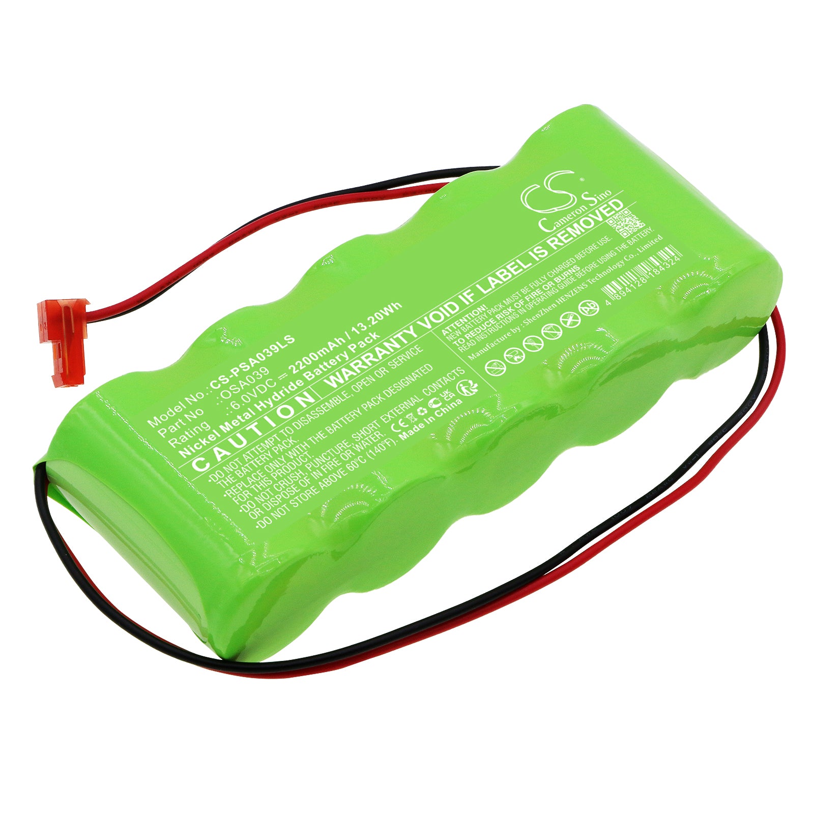 6V 2200mAh Ni-MH Emergency Light Battery - PowerSonic A13146-10, OSA039 Replacement (111.2x44x22.5mm)