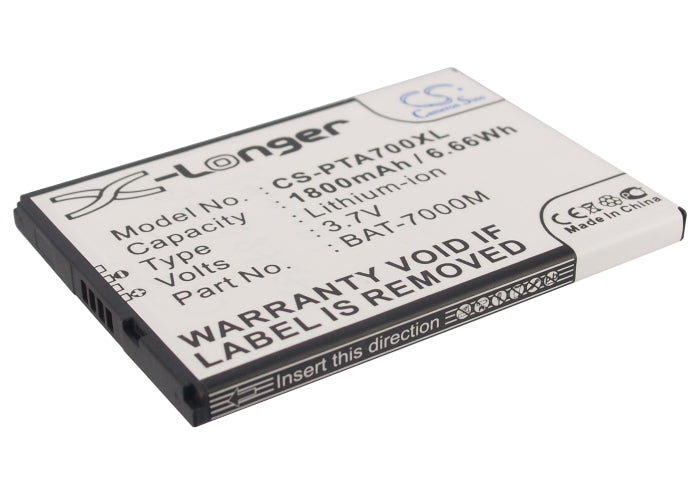 1800mAh Replacement Battery for Pantech Sky T100K Smartphone - 3.7V Li-ion - BAT-7000M (71.56x52.10x5.15mm)