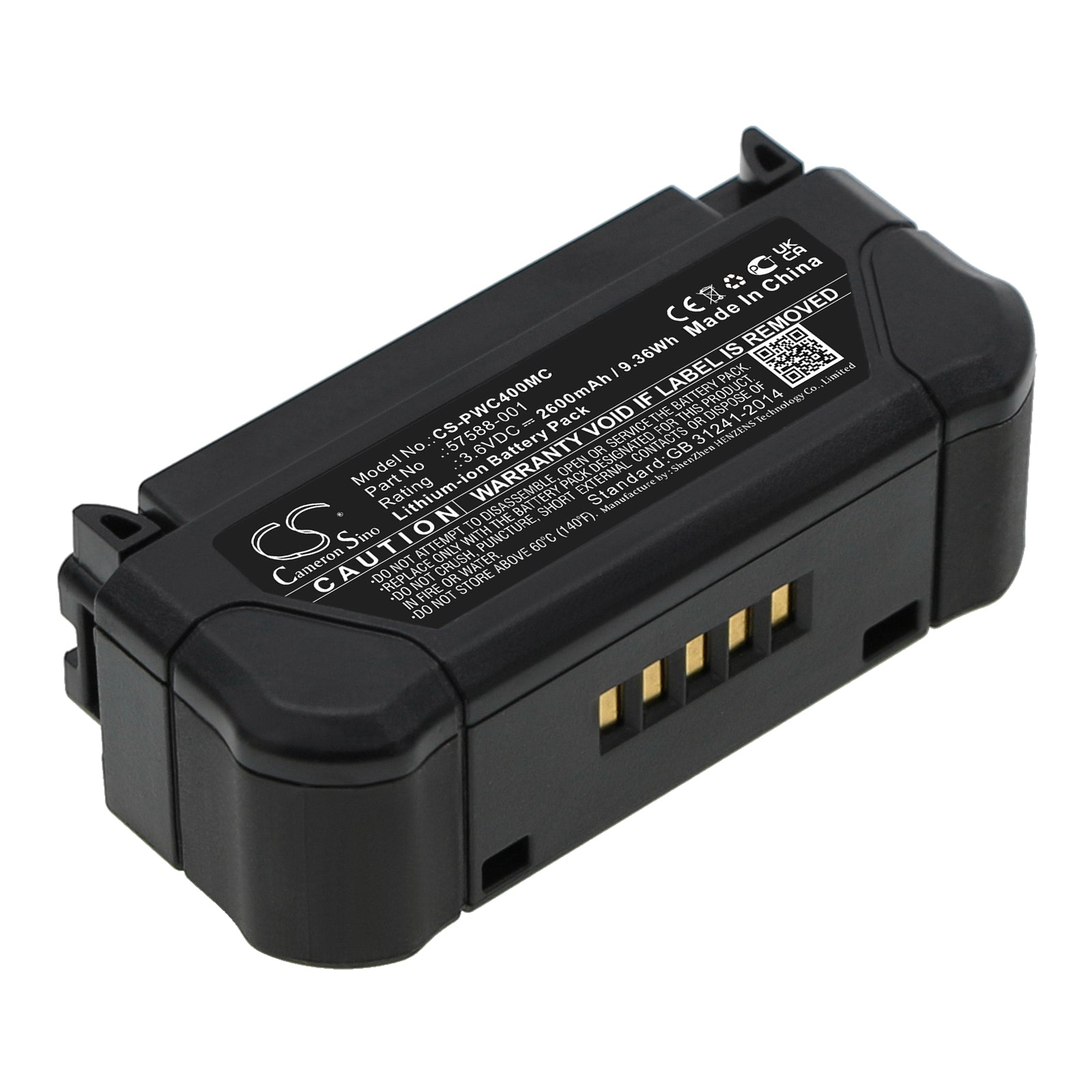 2600mAh Replacement Battery for Panasonic WV-BWC4000 i-Pro Body Camera, 3.6V Li-ion, 9.36Wh - 57588-001