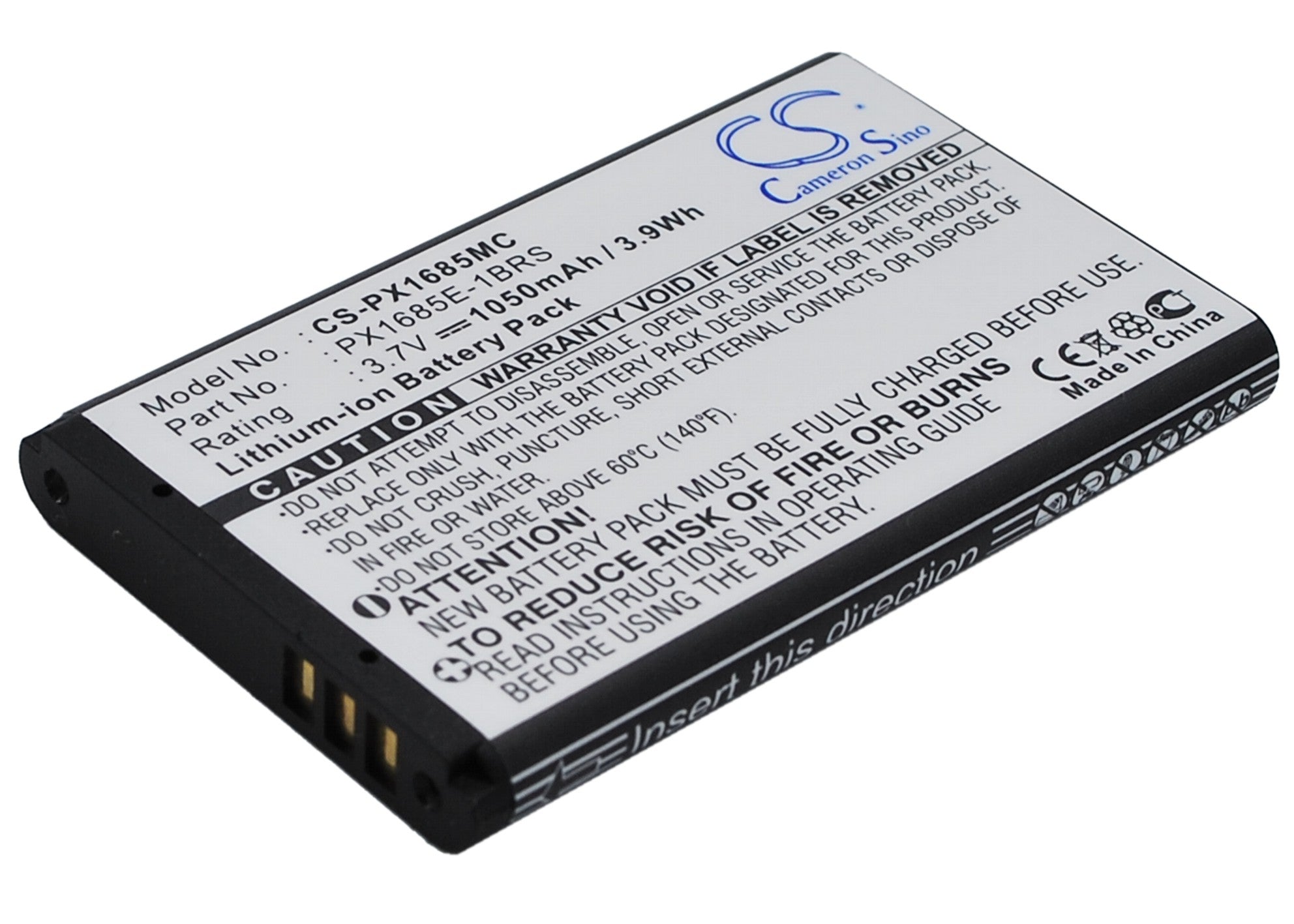 1050mAh Replacement Battery for Toshiba Camileo S20 S40 S45 Digital Camera, 3.7V Li-ion, PX1685E-1BRS