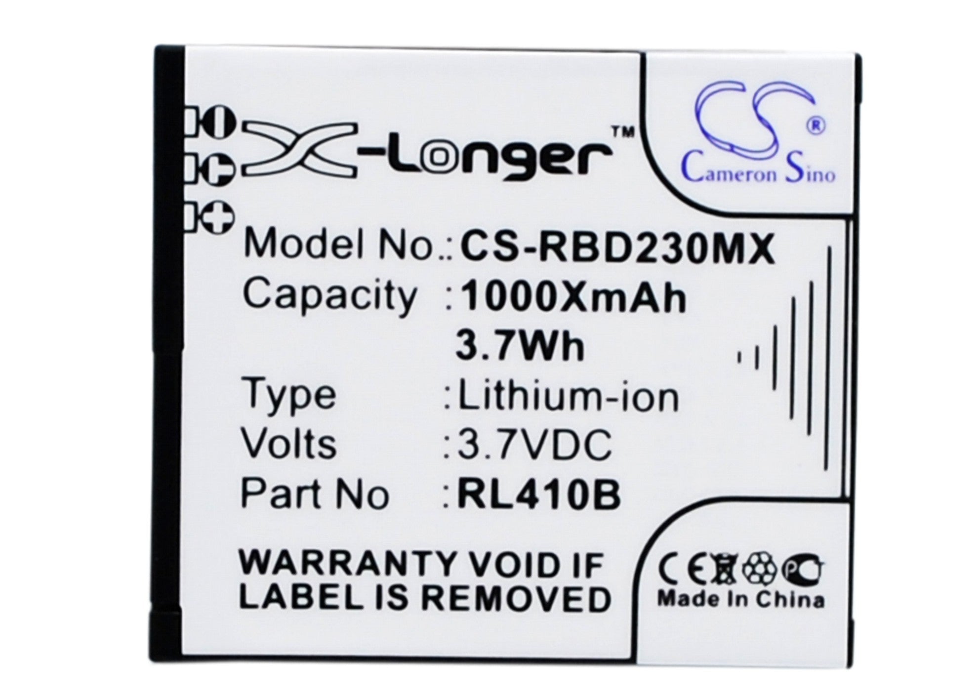 Rollei Actioncam Replacement Battery - 1000mAh 3.7V Li-ion for 230, 240, 400, 410 (41.36x36.15x8.63mm)
