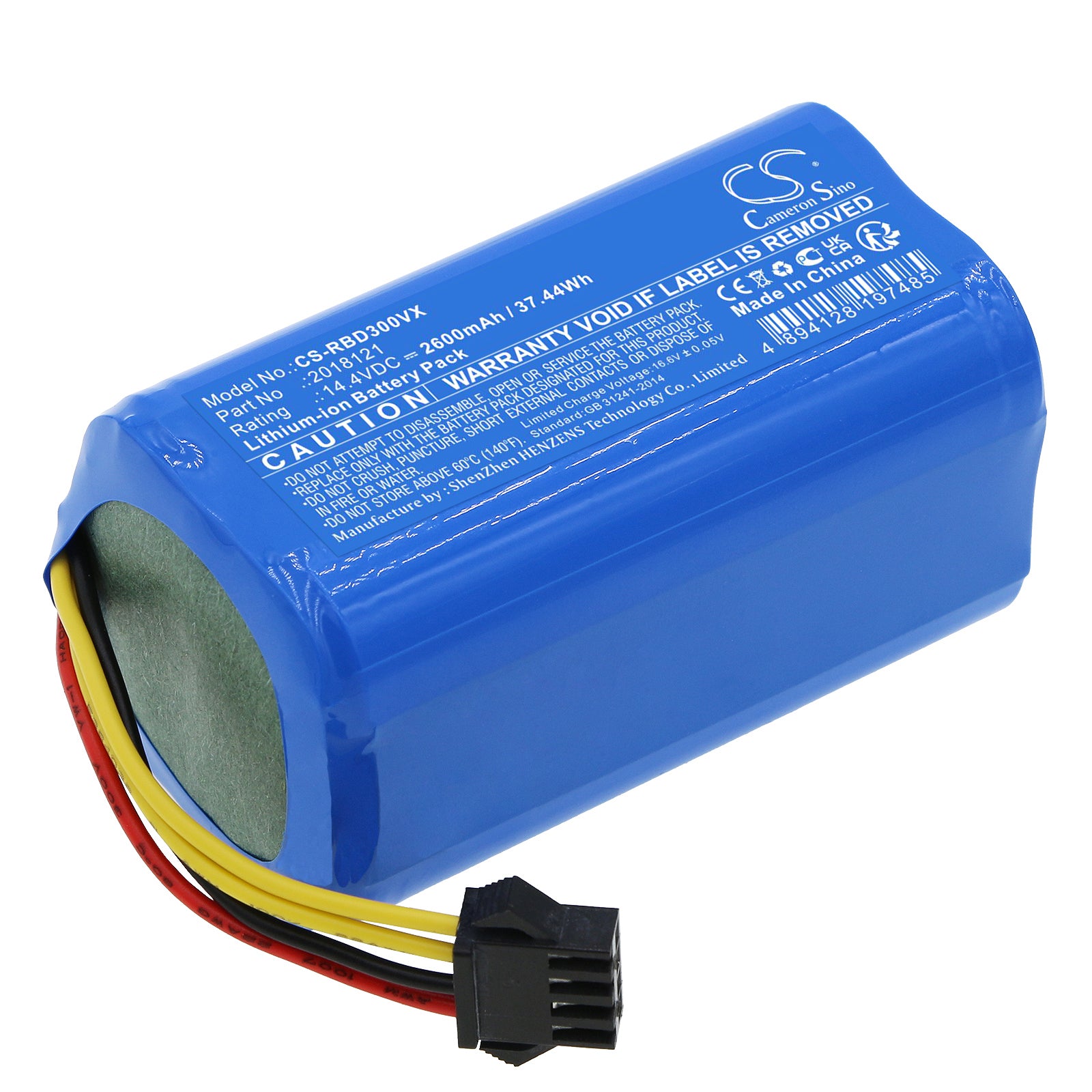 2600mAh 14.4V Li-ion Replacement Battery for Fmart YZ-X1, Excelvan D35 Robot Vacuum (69x37.7x37.5mm)