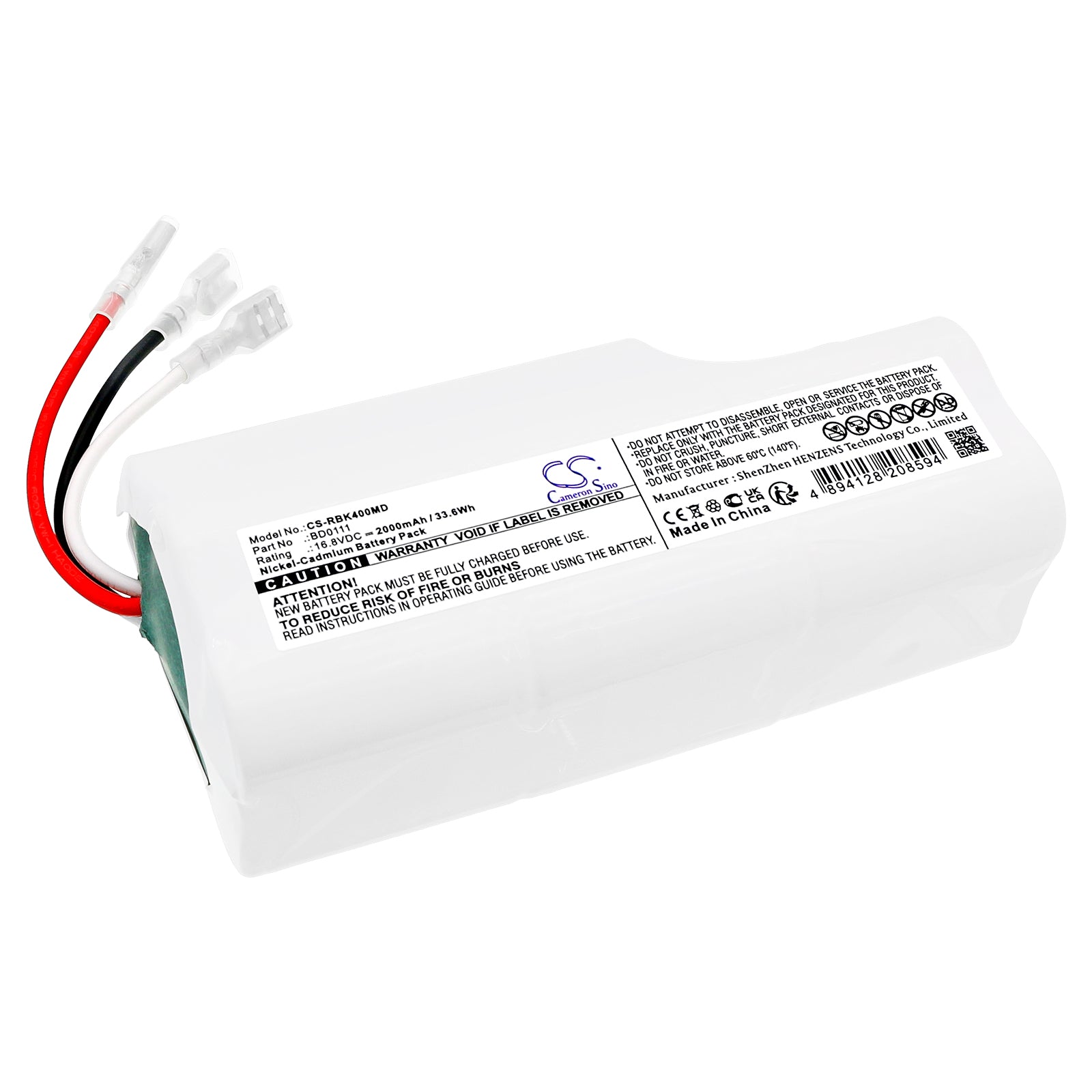 Rauland-Borg Responder R4000 Nurse Call Battery - 16.8V 2000mAh NiCD, BD011 Replacement, Medical Grade Size 128.8x63.6x44.5mm