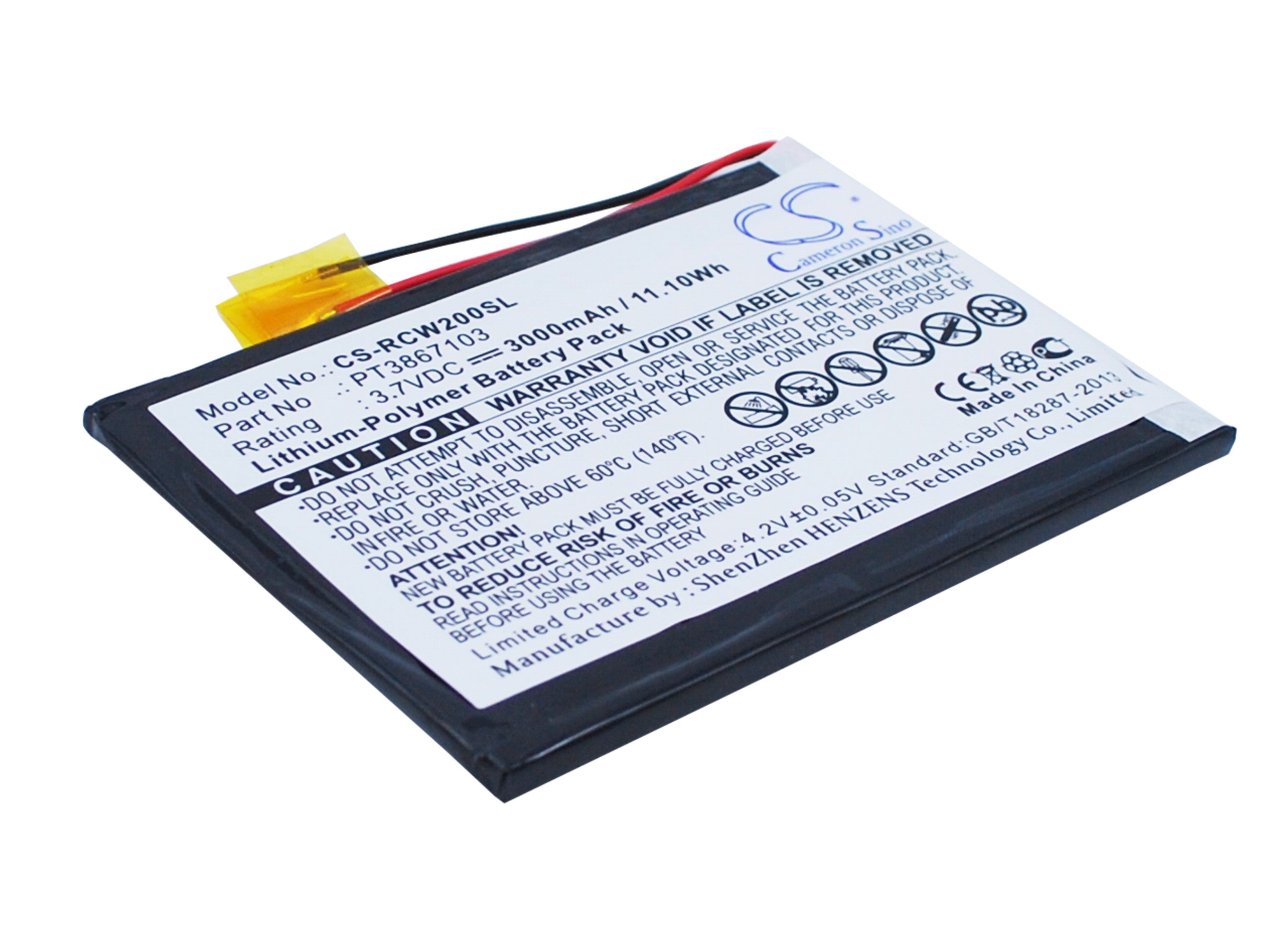 3000mAh Replacement Battery for RCA RCT6077W2 Tablet - 3.7V Li-Polymer, 70x69.5x4mm Dimensions