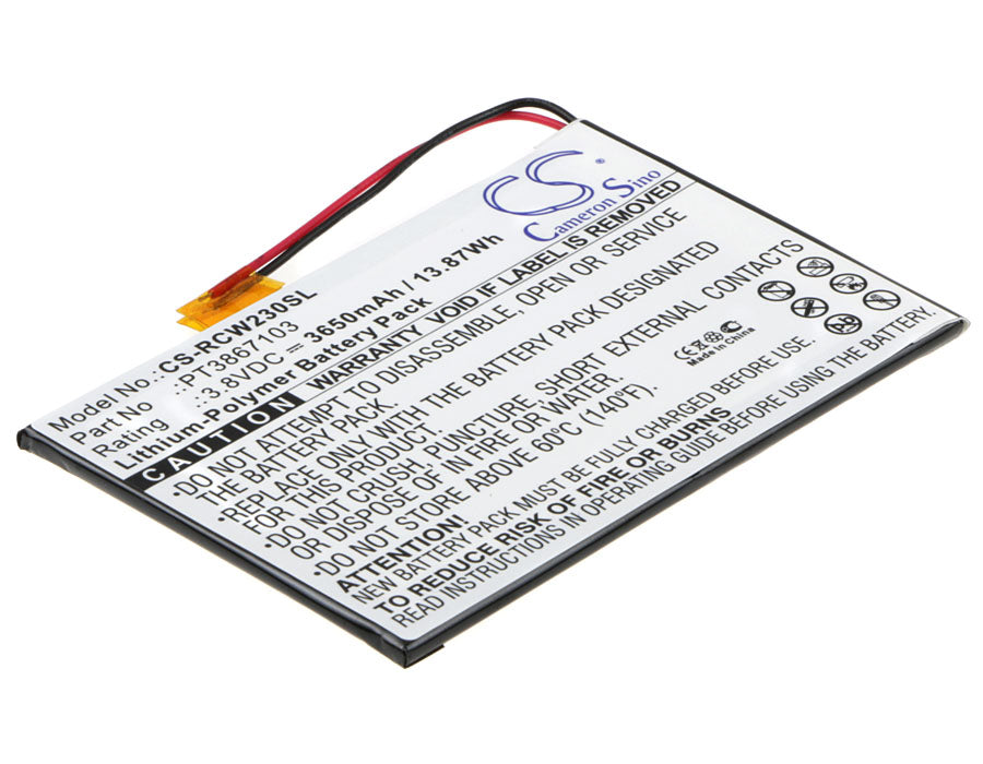 3650mAh Battery Replacement for RCA RCT6272W23 7" Tablet, 3.8V Li-Polymer, PT3867103 Compatible