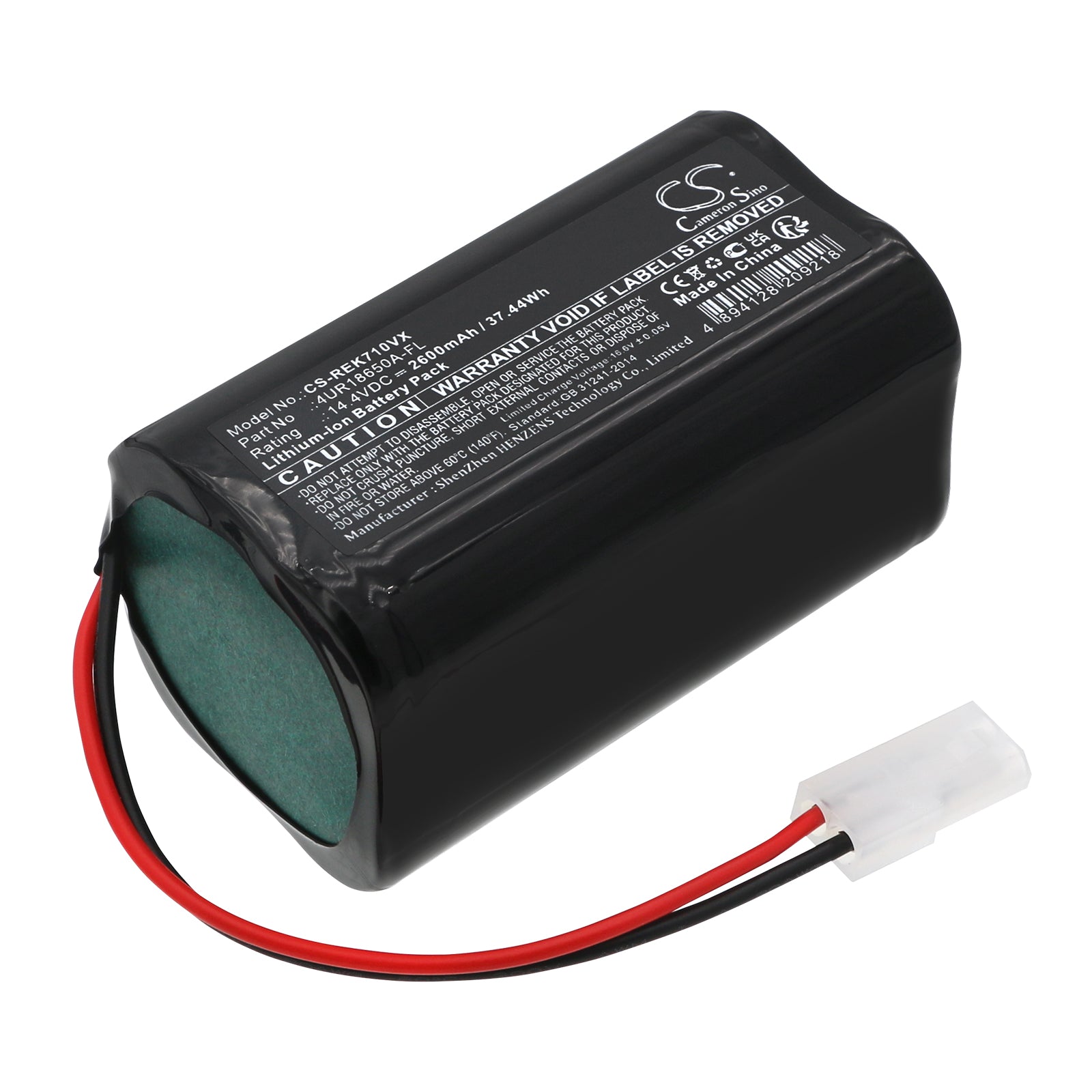 High-Capacity 2600mAh Li-ion Replacement Battery for Robzone Roomy Gold & Elektronika 7A Robot Vacuum (14.4V 37.44Wh)