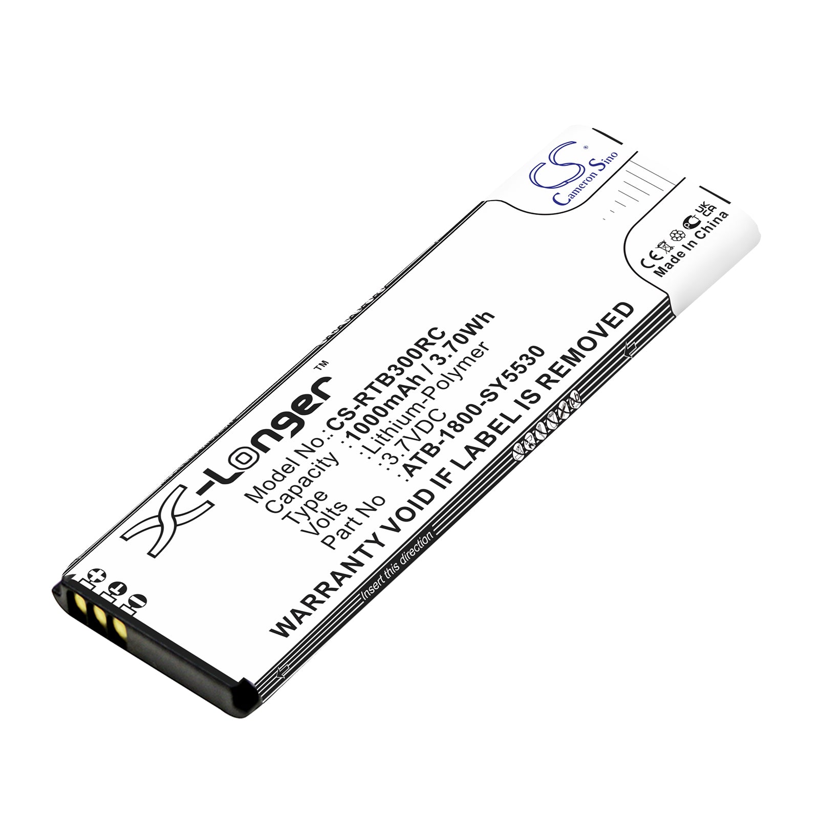 RTI Remote Battery Replacement: T2i, T2X, T3X, T1, T2+, 1000mAh, 3.7V Li-Polymer, ATB-1800-SY5530 (99.1x30x5.9mm)