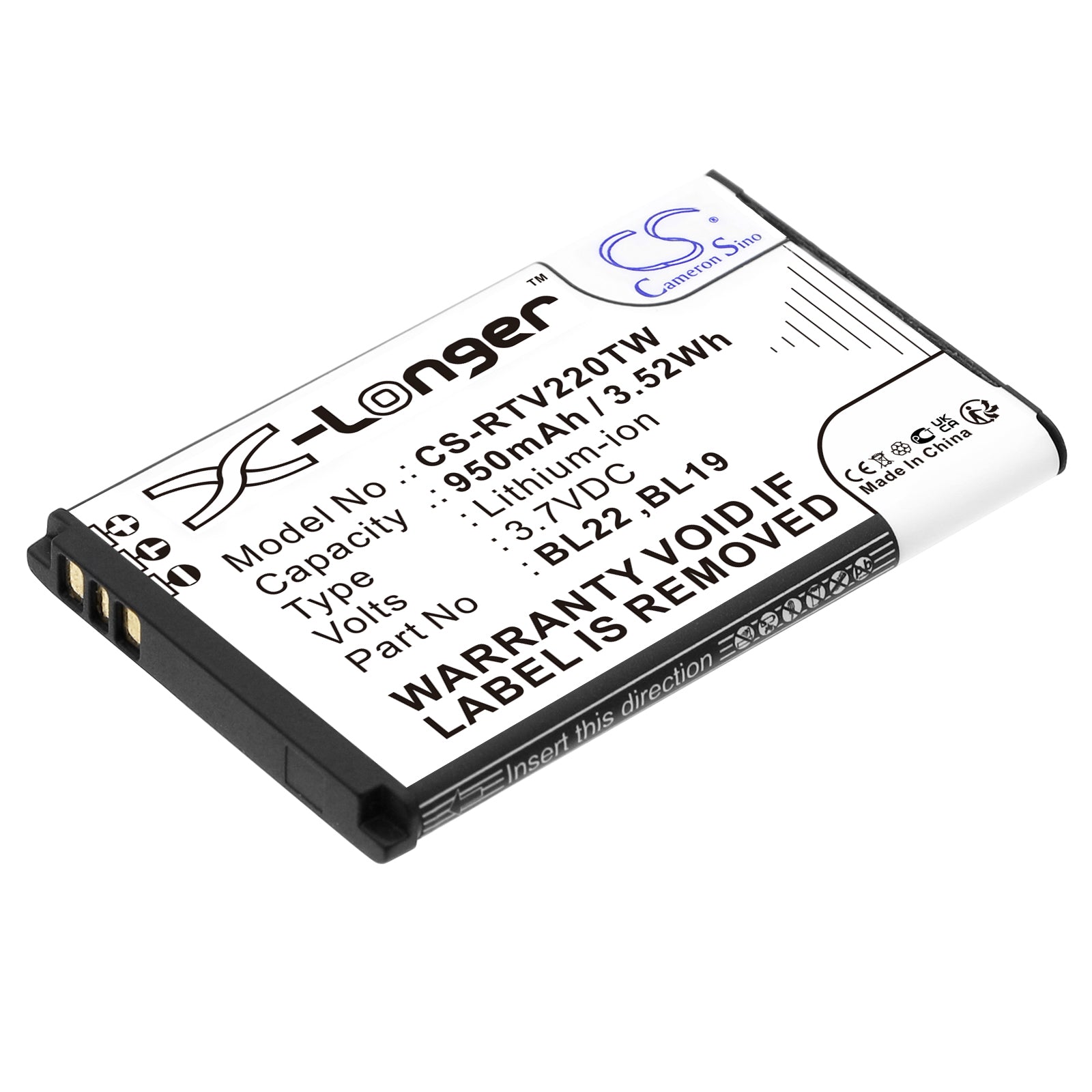 950mAh 3.7V Li-ion Replacement Battery for Retevis RT22, RT22S, RT622, RT15, RT19, RT619 Two-Way Radios
