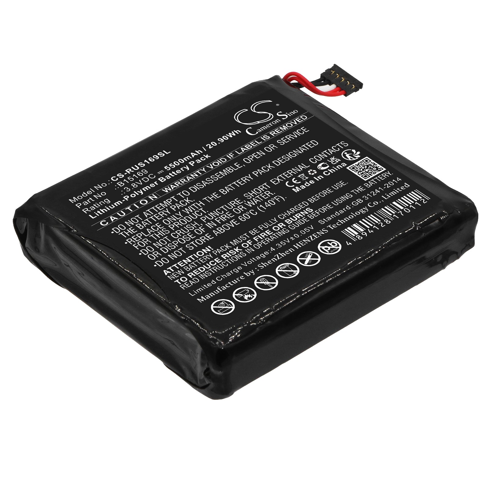5500mAh Replacement Battery for Ring Stick Up Cam & Outdoor Cam - 3.8V, 20.9Wh Li-Polymer - Model B15169