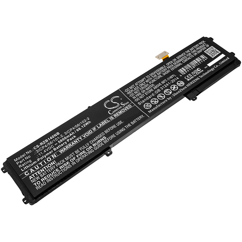 66.12Wh Battery for Razer Blade 14: RZ09-01953E72 (GTX 970M Models) - 11.4V Li-Polymer Replacement