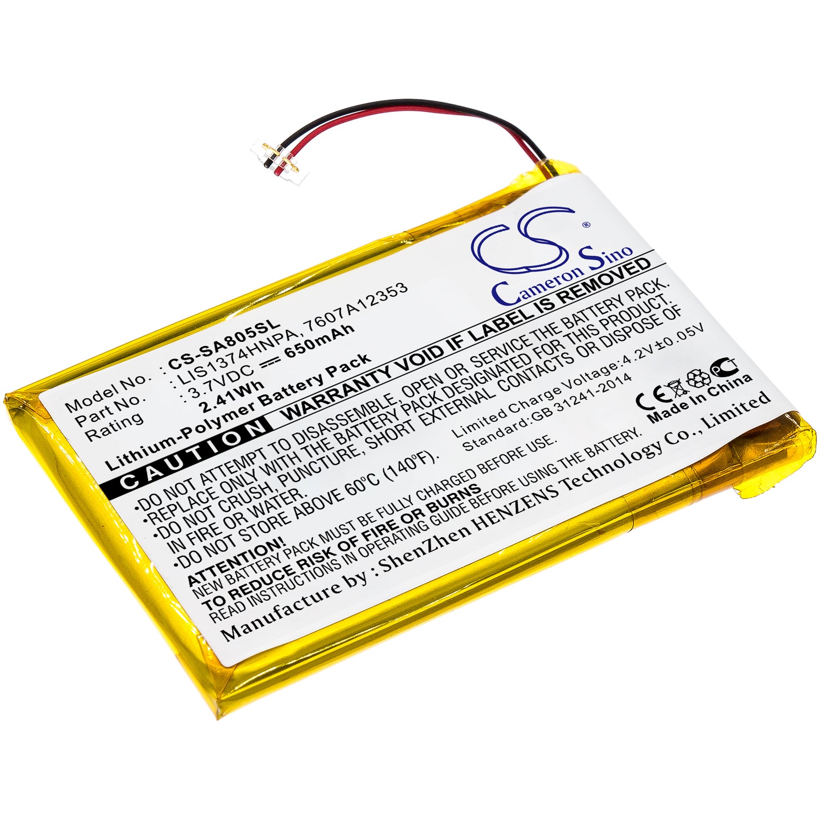 650mAh 3.7V Li-Polymer Replacement Battery for Sony NWZ-A801, NW-A810, NW-S639 Media Players