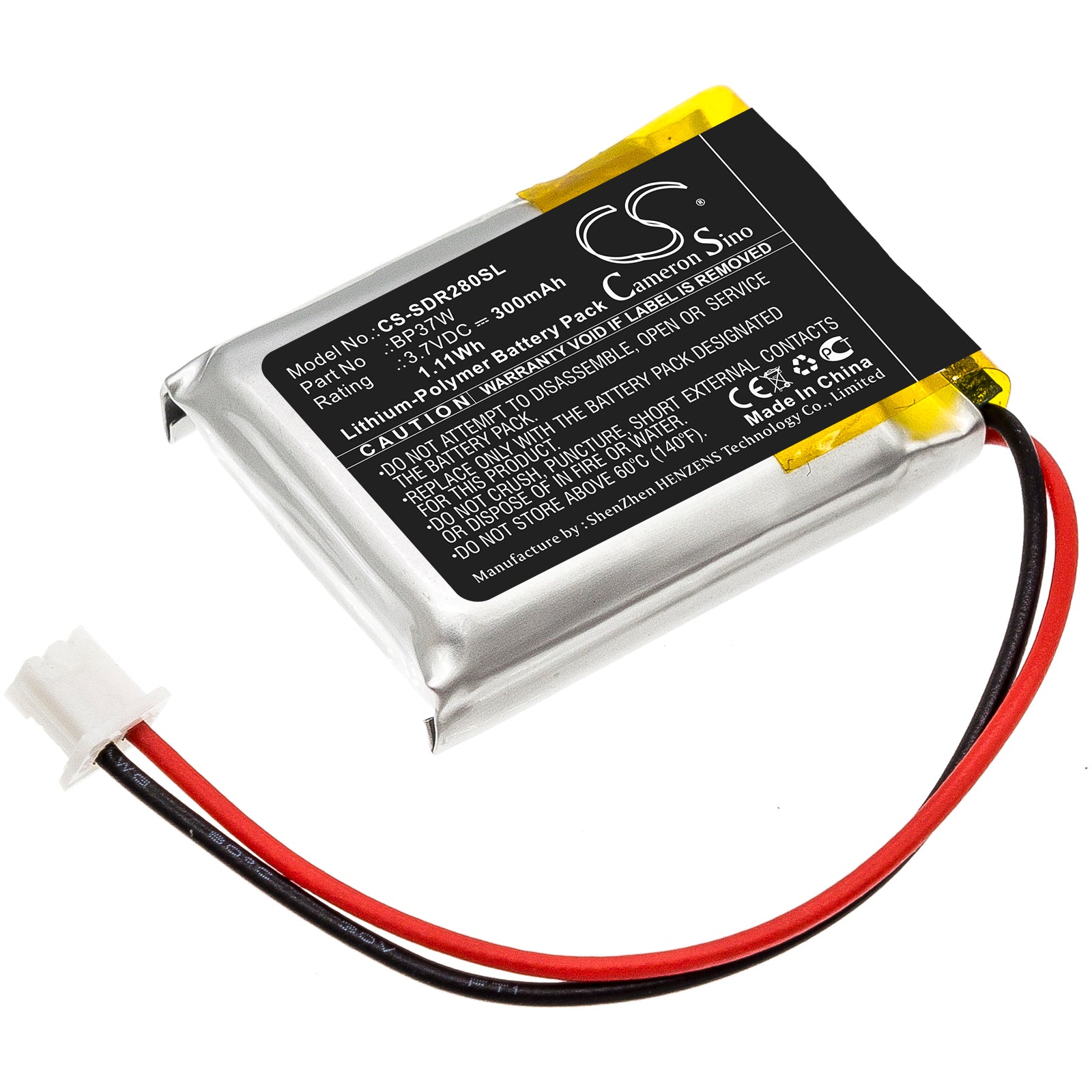 300mAh Dogtra 280C, 282C, ARC Trainer Replacement Battery - 3.7V Li-Polymer BP37W Collar Power