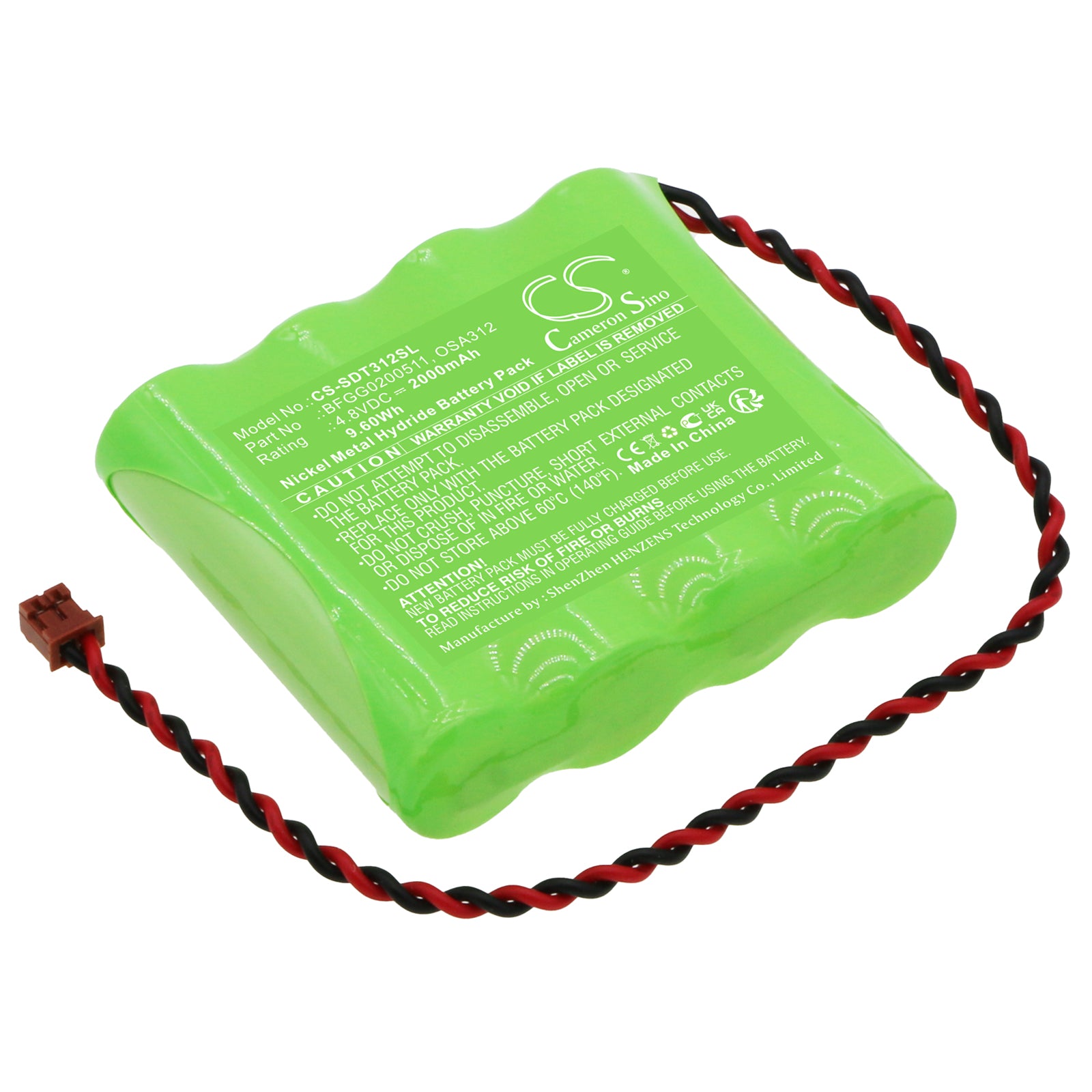 4.8V 2000mAh Ni-MH Battery for Shimpo FGE/FGV Force Gauges: Replacement Pack - BFGG0200511, OSA312