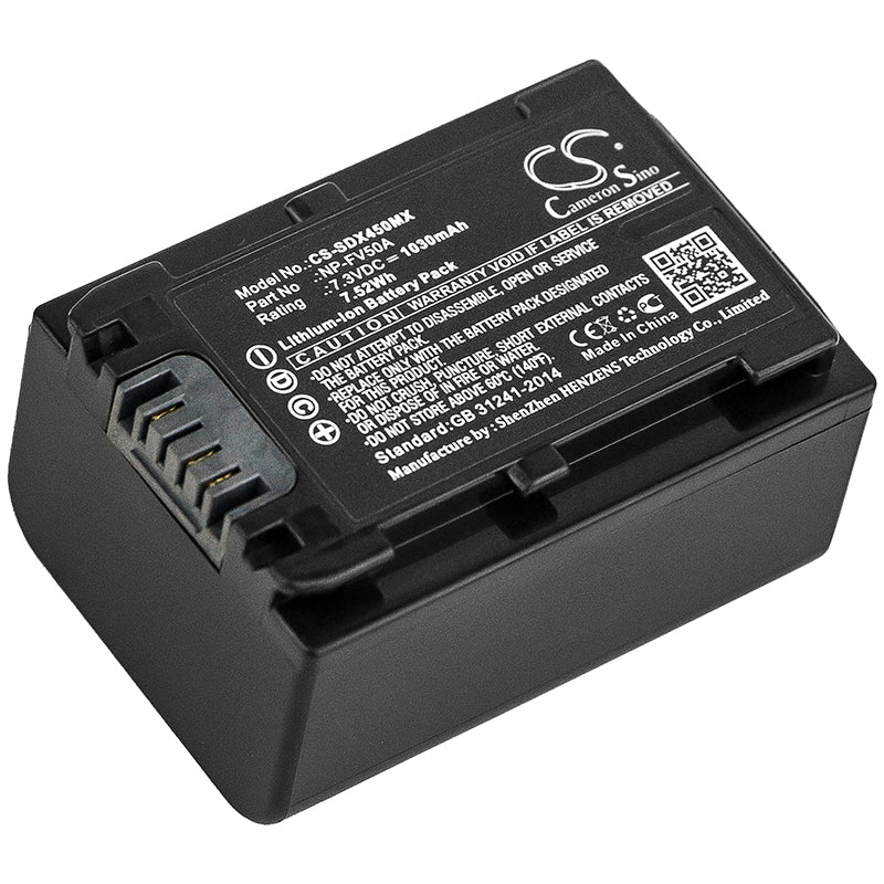 1030mAh Replacement Battery for Sony Camcorders - FDR-AX40, AX53, AX700, HDR-CX450, CX680 - NP-FV50A, 7.3V, 7.52Wh
