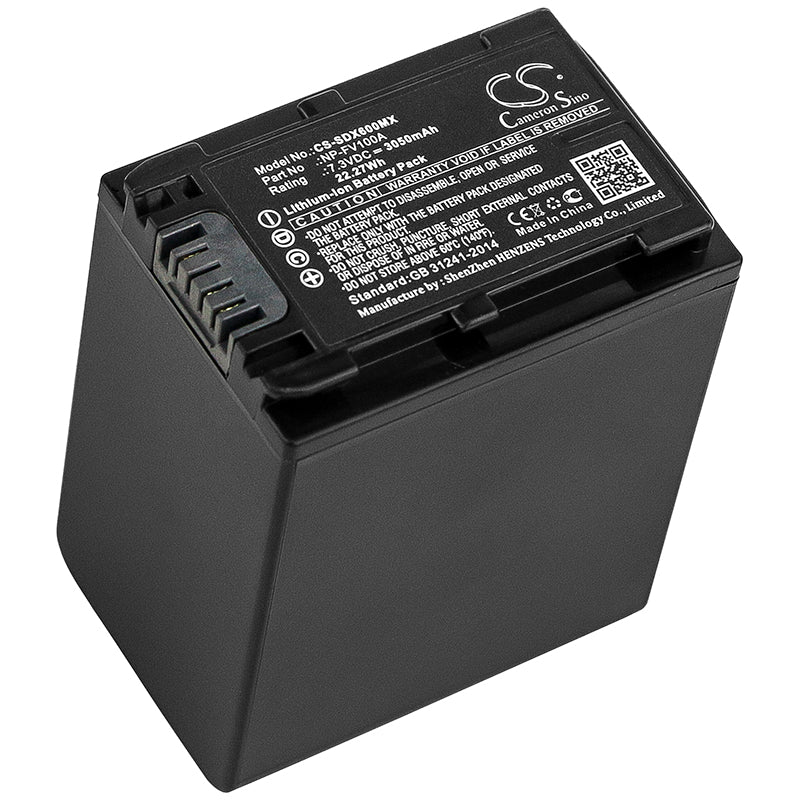 3050mAh Battery Replacement for Sony FDR-AX40, AX53, AX700 Camcorders (7.3V, 22.27Wh, NP-FV100A Compatible)