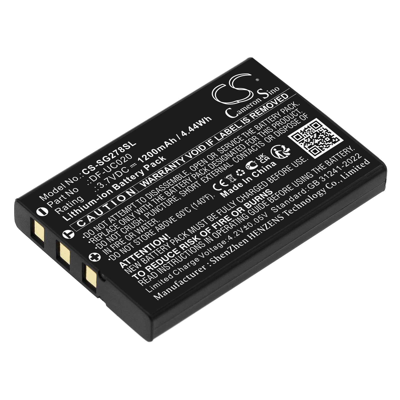 1200mAh GPS Battery Replacement for Zycast SG-278 Navigator, 3.7V Li-ion, 53.2x35.3x7.1mm