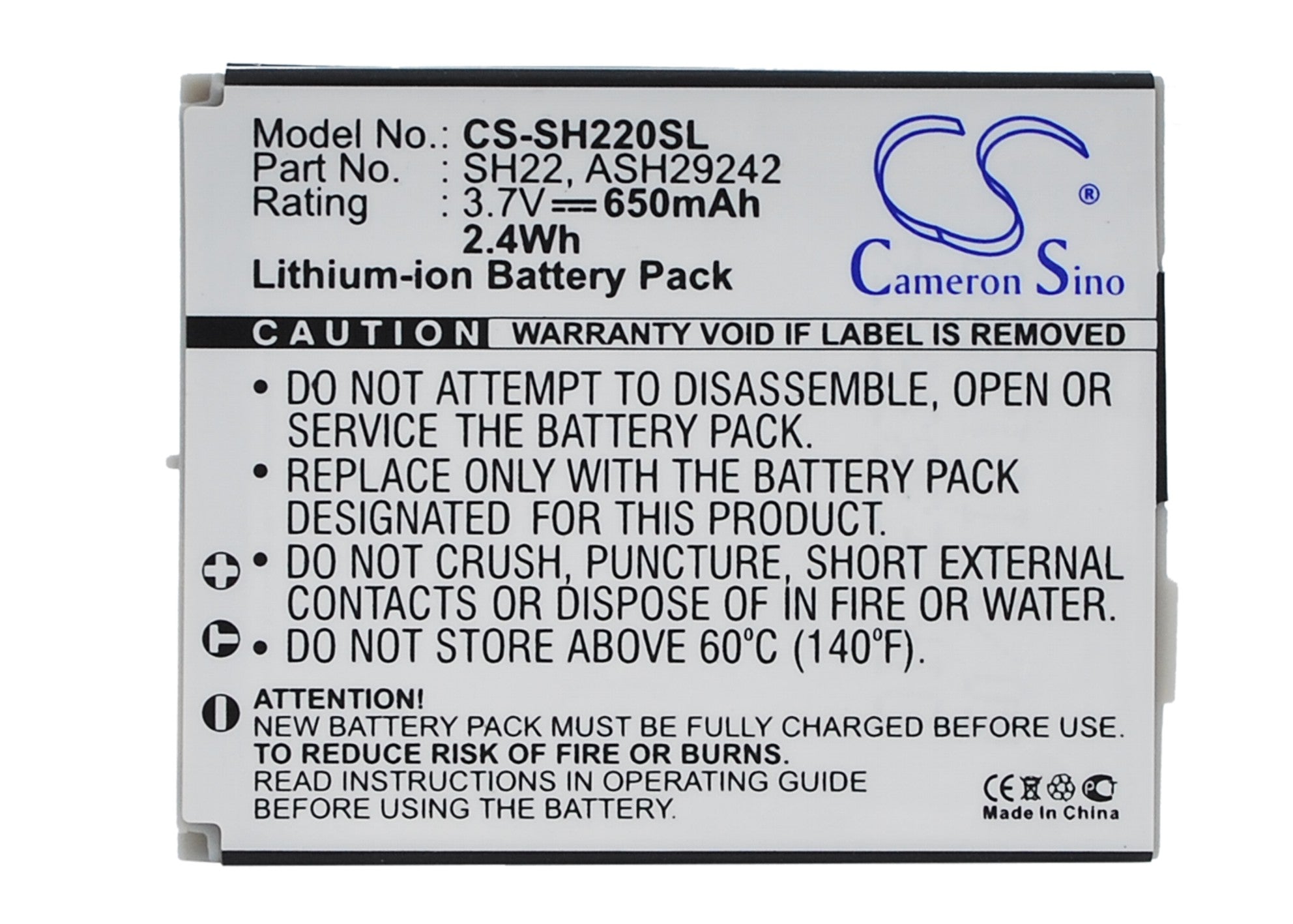 650mAh Replacement Battery for Sharp SH-06A, SH-07A Cell Phone - 3.7V Li-ion, 47.44x37.40x3.85mm - Mobile Phone Battery
