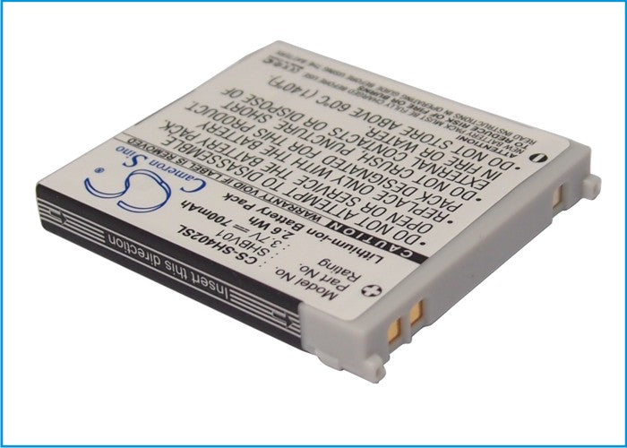 700mAh Replacement Battery for Sharp V402SH - 3.7V Li-ion Mobile Phone Battery, Exact Fit, 41.79mm x 35.54mm x 5.44mm