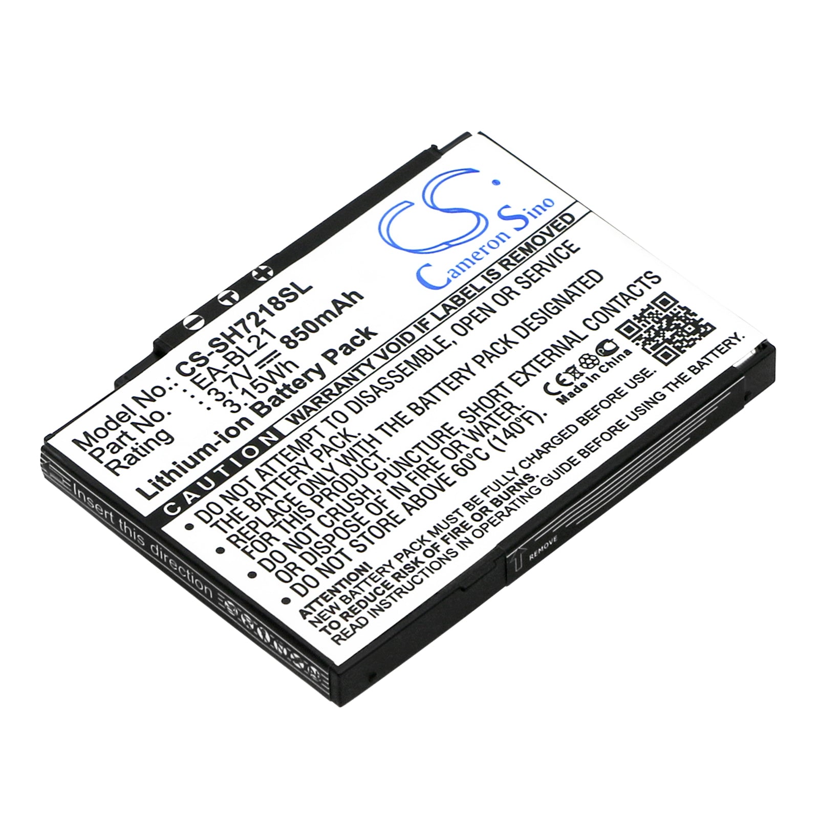 850mAh 3.7V Li-ion Replacement Battery for Sharp SH7218C, SH803T, SH7228U Smartphones