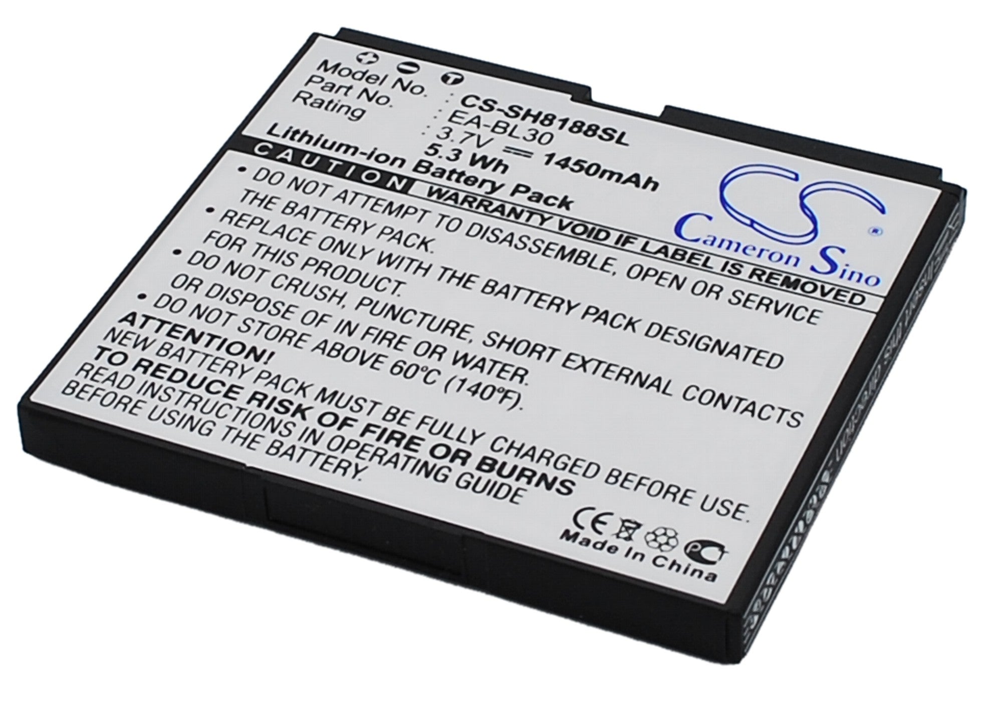 1450mAh Replacement Battery for Sharp SH8188U Smartphone - EA-BL30, 3.7V Li-ion, Slim Profile