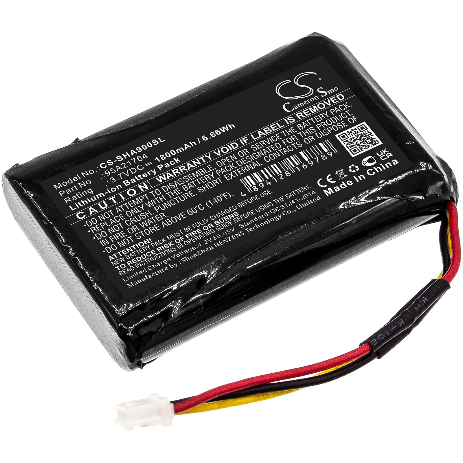 1800mAh Replacement Battery for Shure SHA900 Headphone Amp - 3.7V Li-ion, Portable Amplifier Power, 52x34mm