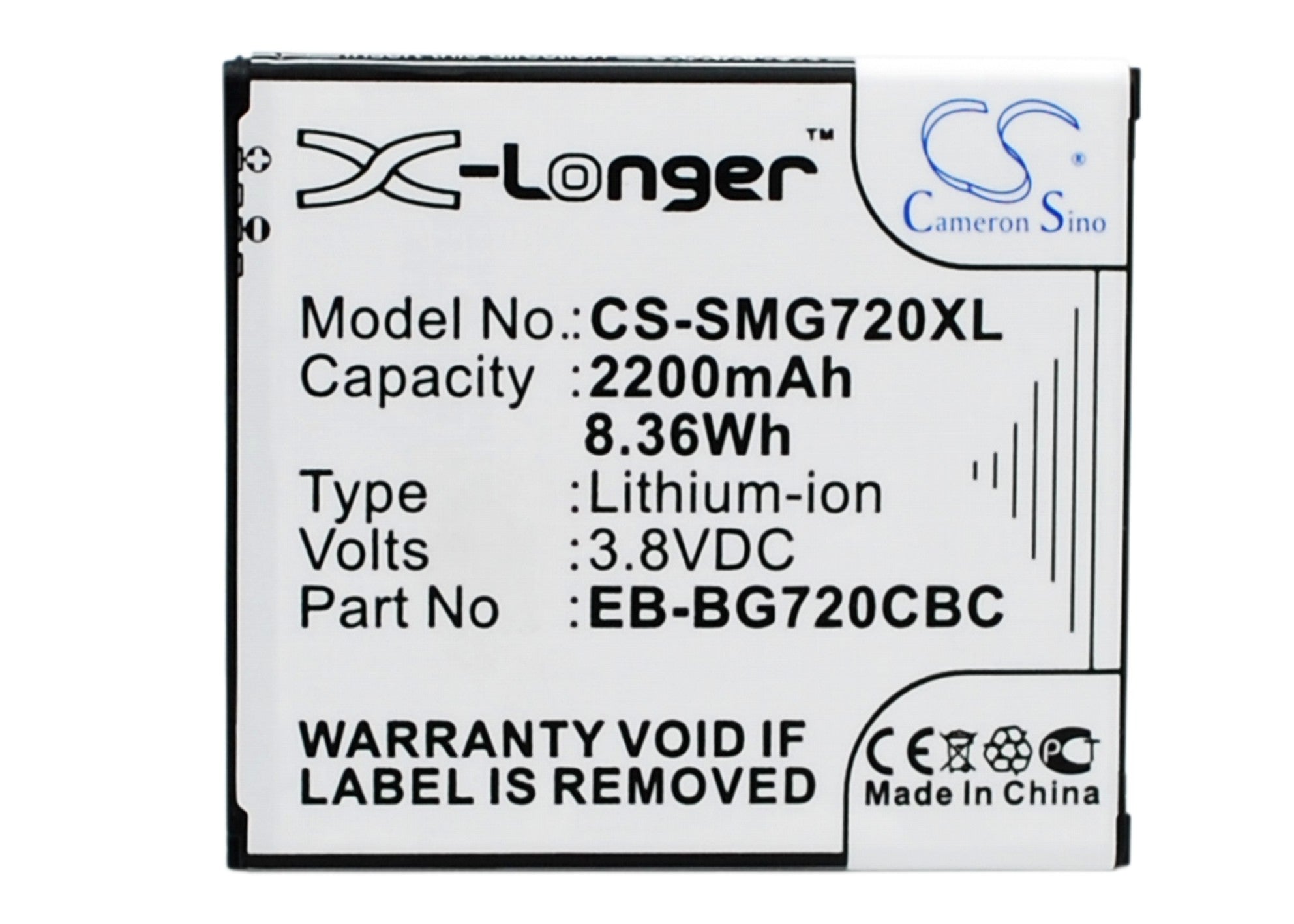 2200mAh Li-ion Replacement Battery for Galaxy Grand 3/Max (SM-G720 Series) - 3.8V EB-BG720CBC/CBK