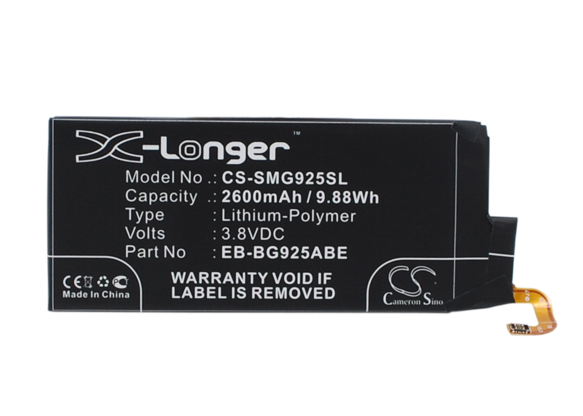 2600mAh Replacement Battery for Samsung Galaxy S6 Edge (SM-G925) - 3.8V Li-Polymer