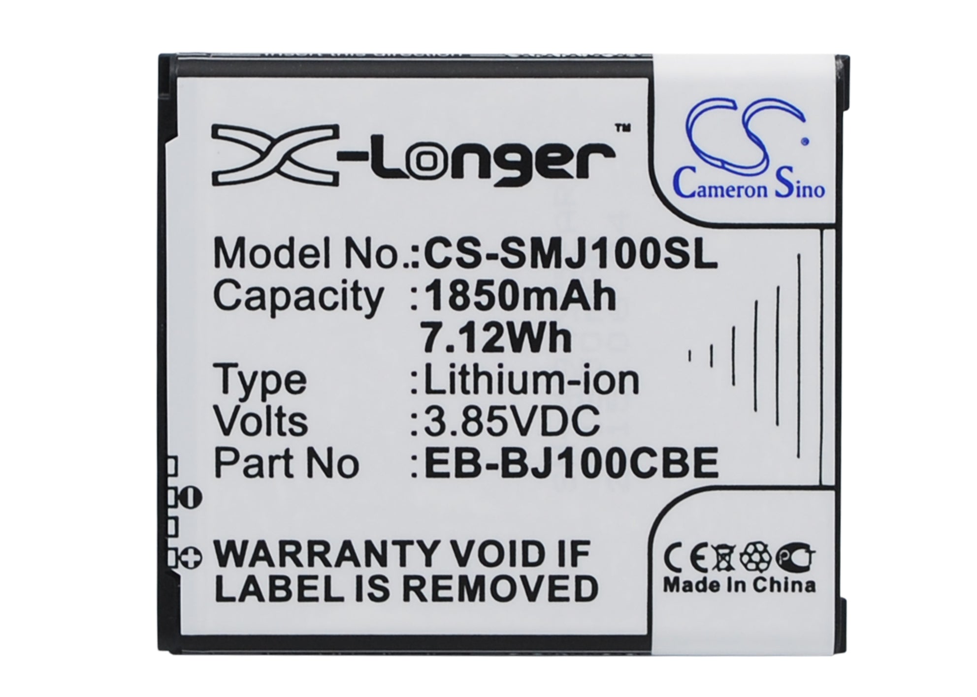 1850mAh Li-ion Replacement Battery for Samsung Galaxy J1 SM-J100F FN M H D S DS Duos - 3.85V 7.12Wh