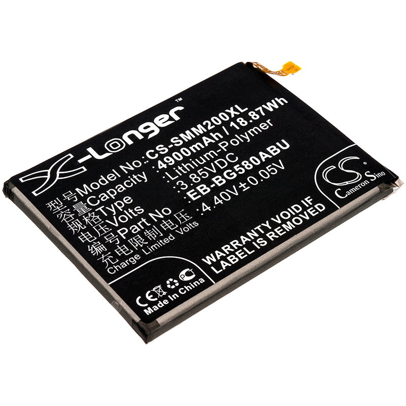 4900mAh Replacement Battery for Galaxy M20, A40s, M30 (SM-M205, SM-A305) EB-BG580ABU - Extended Life, Grade A Cells