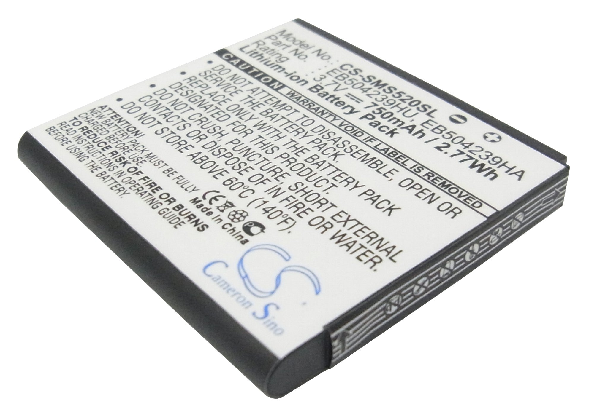 750mAh Replacement Battery for Samsung S5200 GT-S5200 A187 Mobile Phone - 3.7V Li-ion EB504239HU