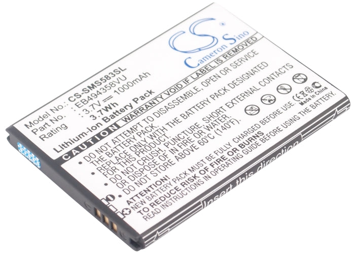 1000mAh Replacement Battery for Samsung Galaxy Ace, Gio, Mini, Pro (EB494358VU) - GT-S5830 Series - 3.7V Li-ion