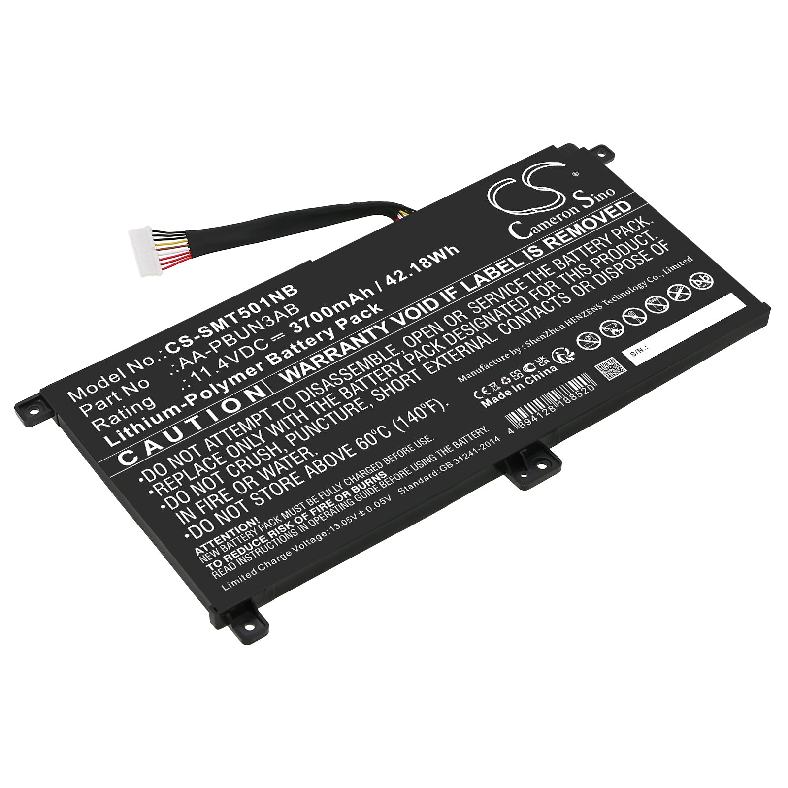 42.18Wh Li-Polymer Battery Replacement for Samsung NT501R5L, 8500GM Series Notebook - 11.4V 3700mAh