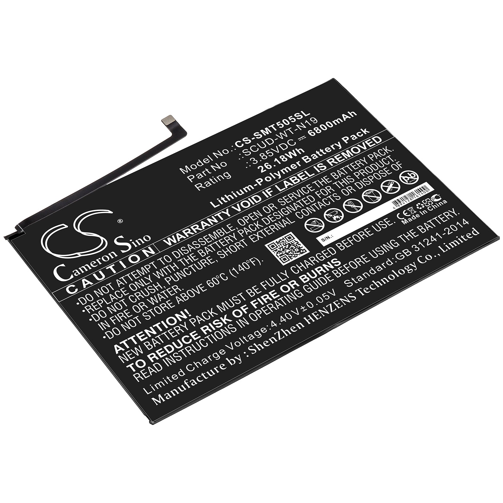 Galaxy Tab A7 10.4" 2020 Replacement Battery (SM-T500, SM-T505) - 6800mAh Li-Polymer - SCUD-WT-N19 - 3.85V