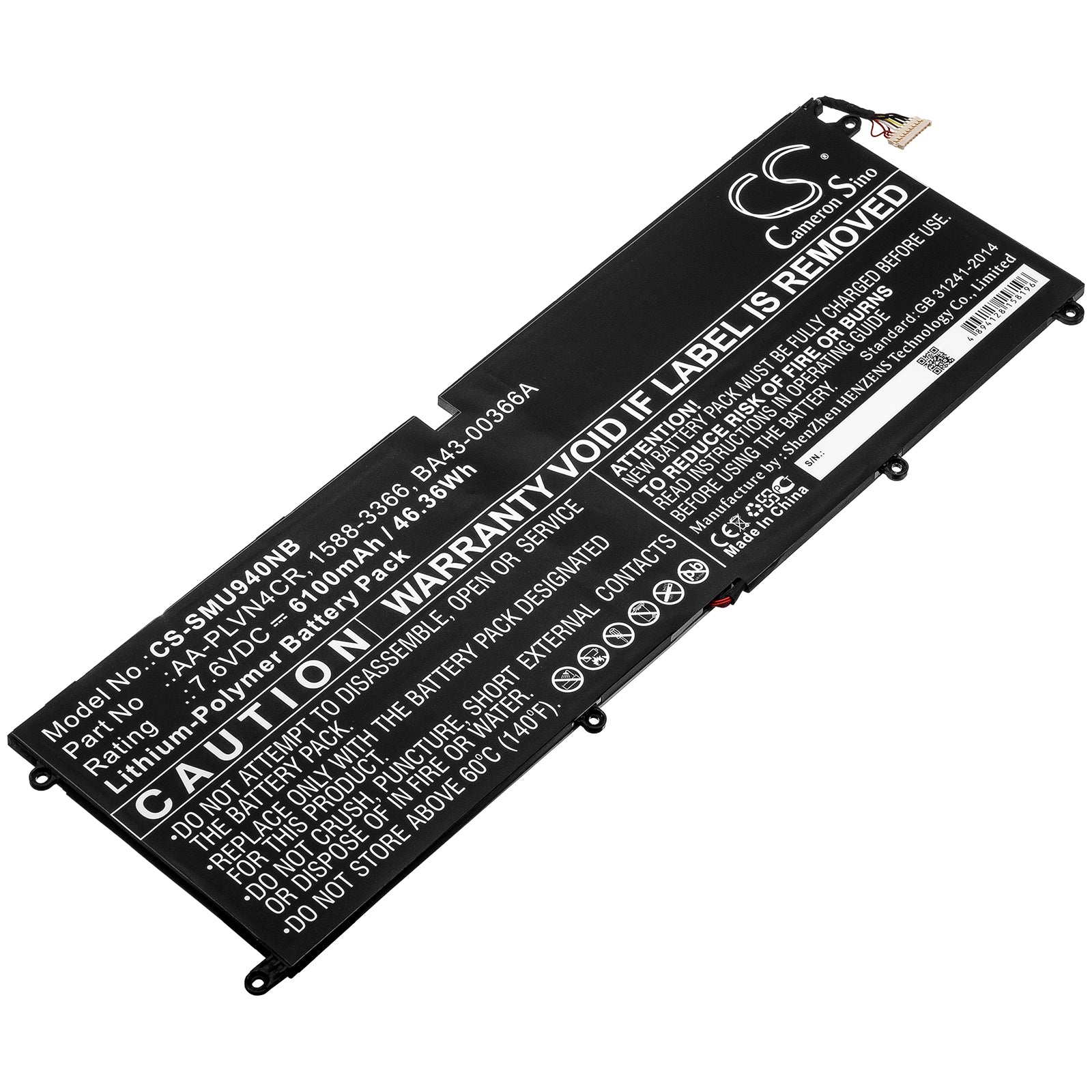 6100mAh Battery for Samsung Ultrabook 940X3G Laptop - 7.6V 46.36Wh Li-Polymer Replacement - AA-PLVN4CR